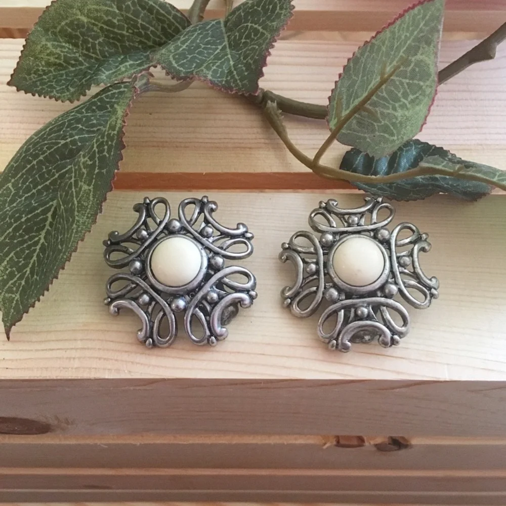 Vintage Geometric Industrial Clip On Earrings